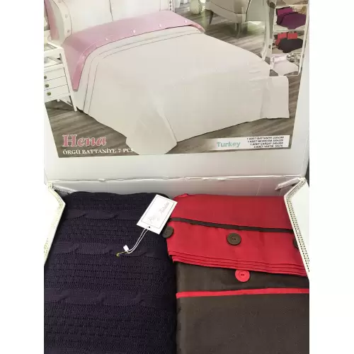 Ensemble de couverture tressée 7 pièces (tricoté) ( violet /marron/rouge )