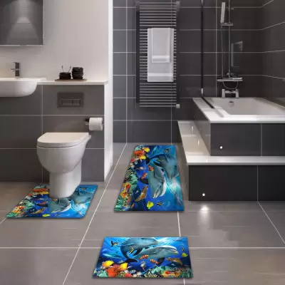 Tapis de bain coton antidérapant 3 Pièces (QR)