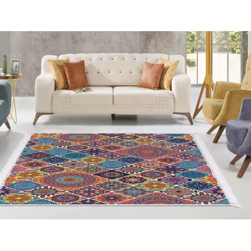 Tapis de salon 160x210 coton antidérapant rectangulaire (QR)
