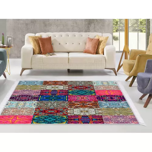 Tapis de salon 160x210 coton antidérapant rectangulaire (QR)